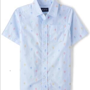 The Children's Place Boys' Easter Egg Short Sleeve Button Down shirt 100% cotton